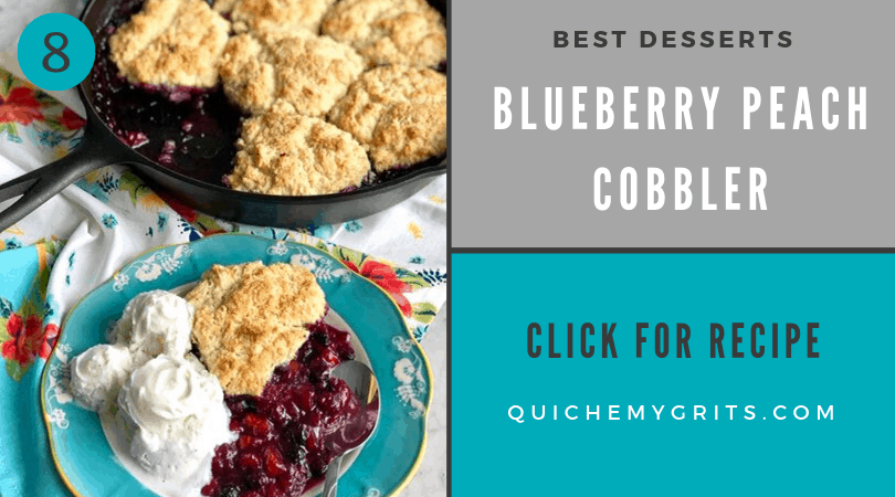 blueberry peach cobbler in a cast iron skillet
