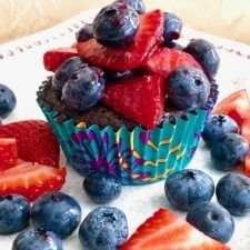 berry brownie cup on a white plate