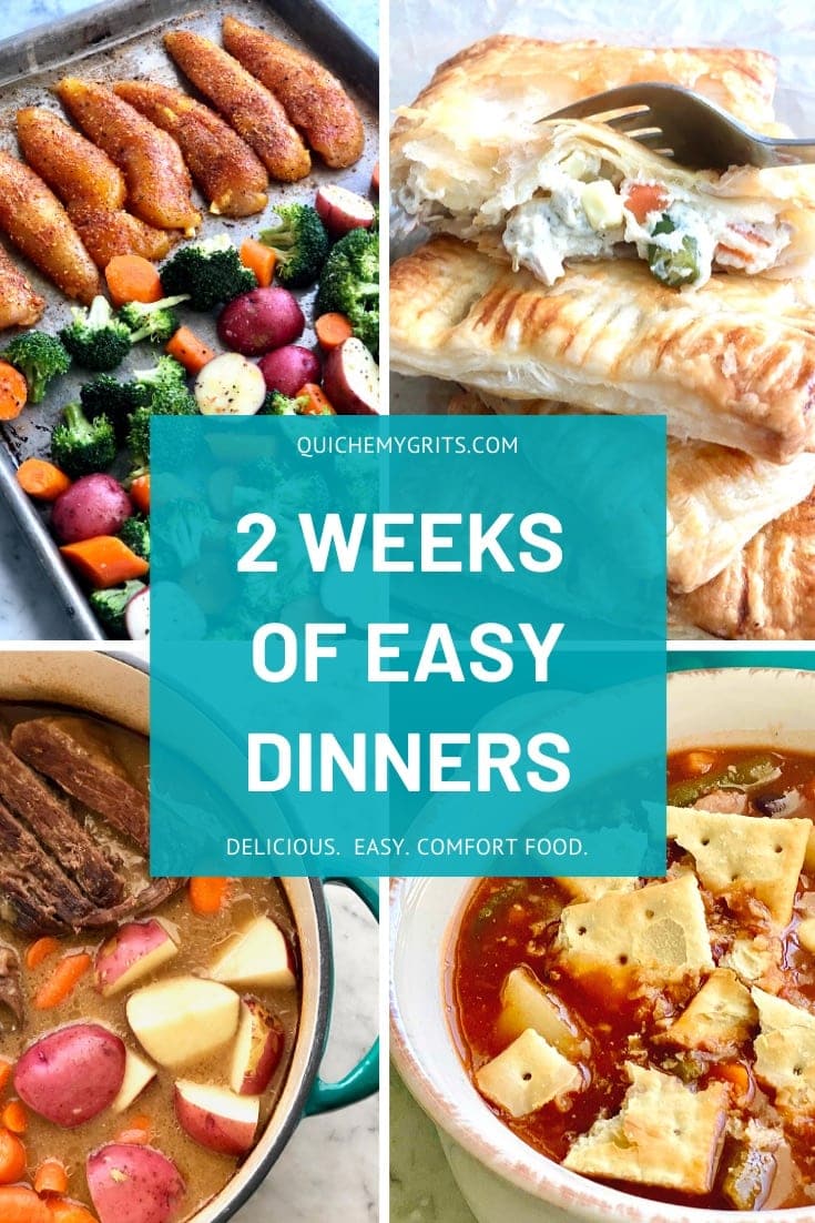 graphic image showing 2 weeks of easy dinners