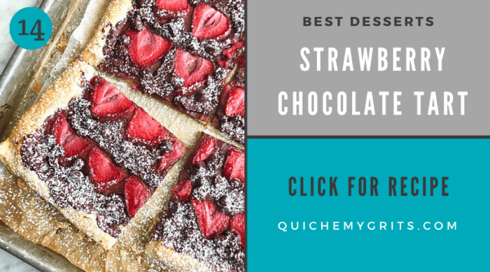 strawberry chocolate tart on puff pastry on a sheet pan