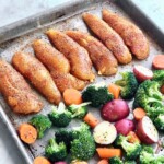 chicken and veggies on a sheet pan