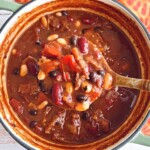 chuck roast chili in a dutch oven.