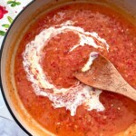 cream splashed into tomato gravy recipe.