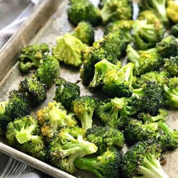 roasted broccoli on a sheet pan.