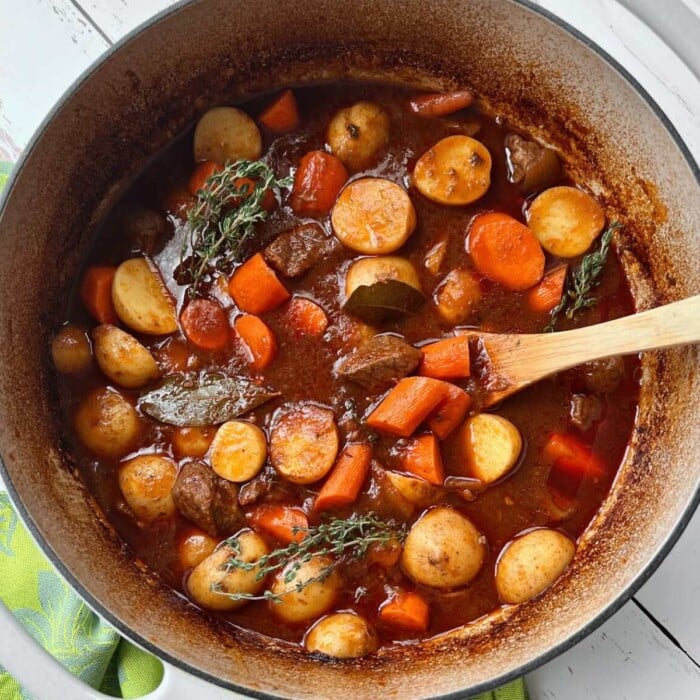 Irish Stew in a dutch oven.