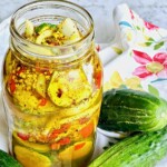 jar of no cook refrigerator pickles after being processed.