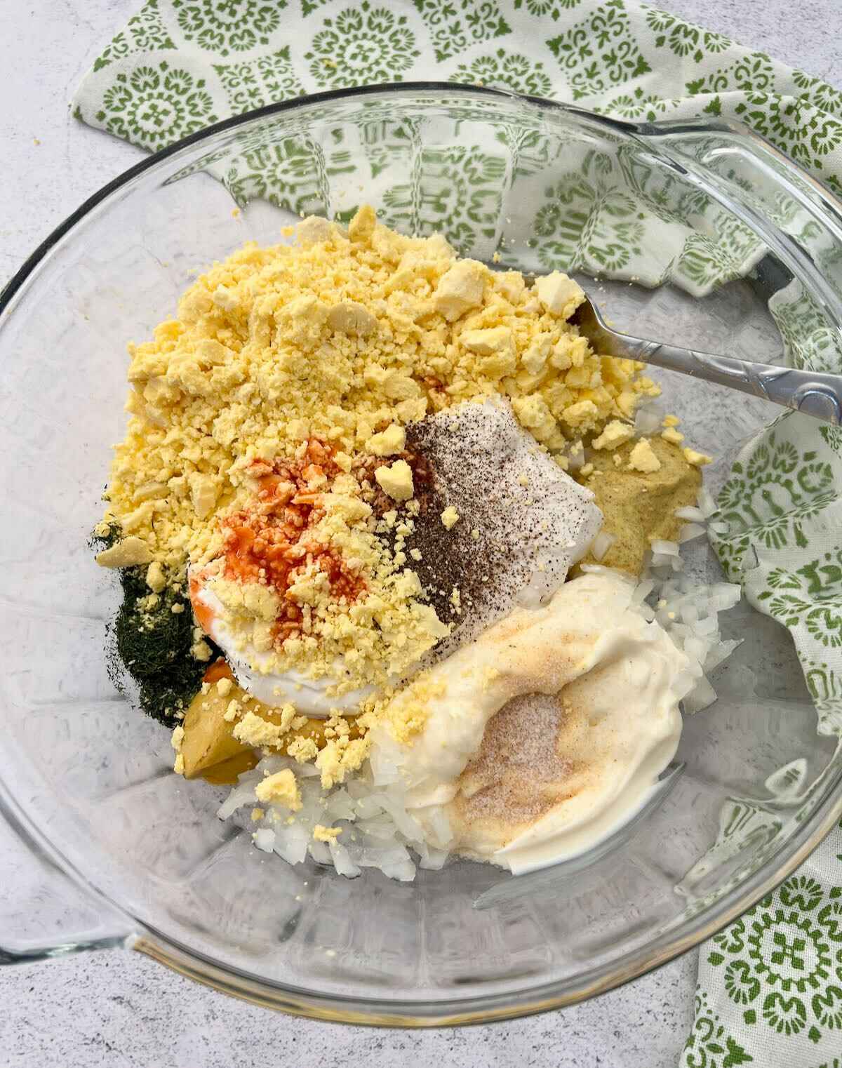 Mixture that makes the deviled eggs.