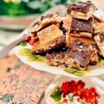 Chocolate Toffee Bars on a cookie tray.