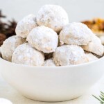 Best walnut snowball cookies recipe in a large bowl.