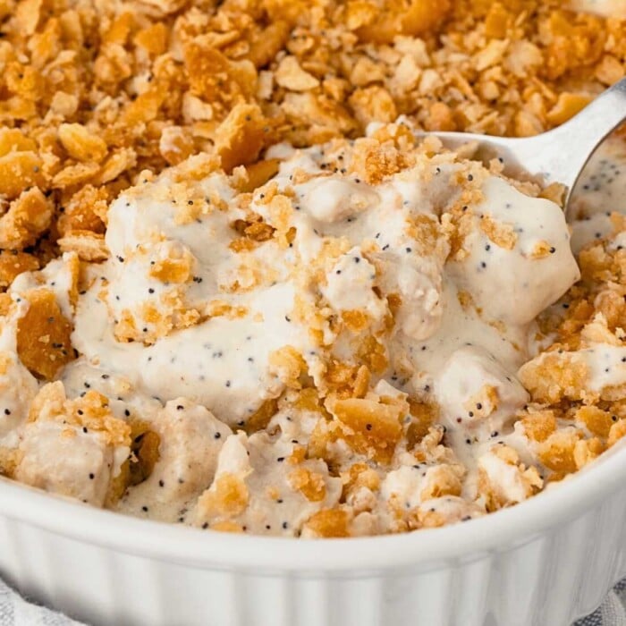 Poppy Seed Chicken Casserole ready to serve.