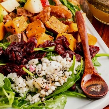 Harvest Salad with veggies, nuts, fruits and feta cheese.