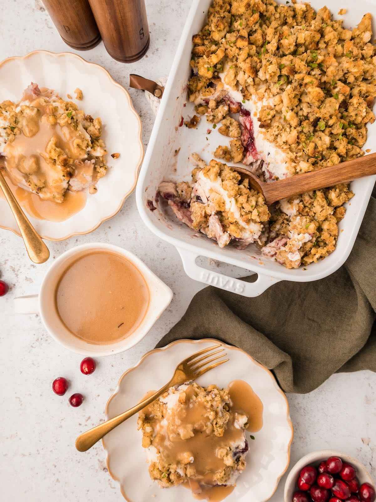 Thanksgiving leftovers on a table.
