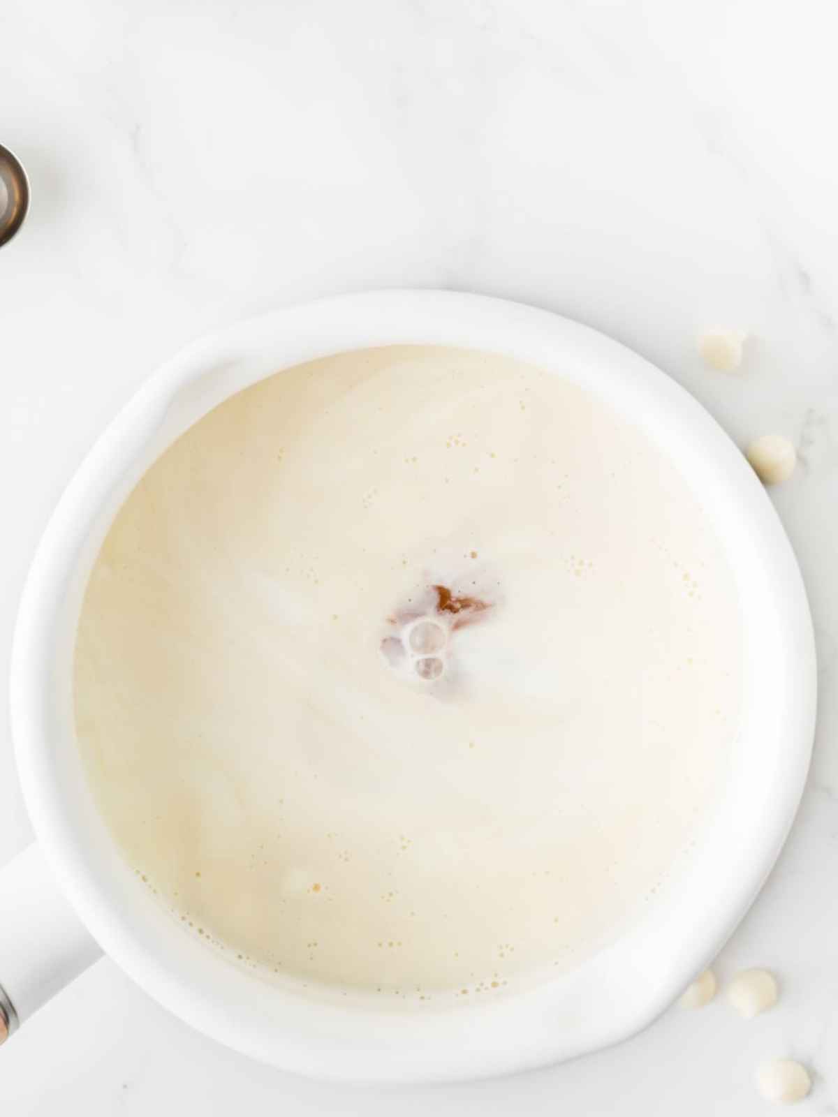 Peppermint added to white hot chocolate.