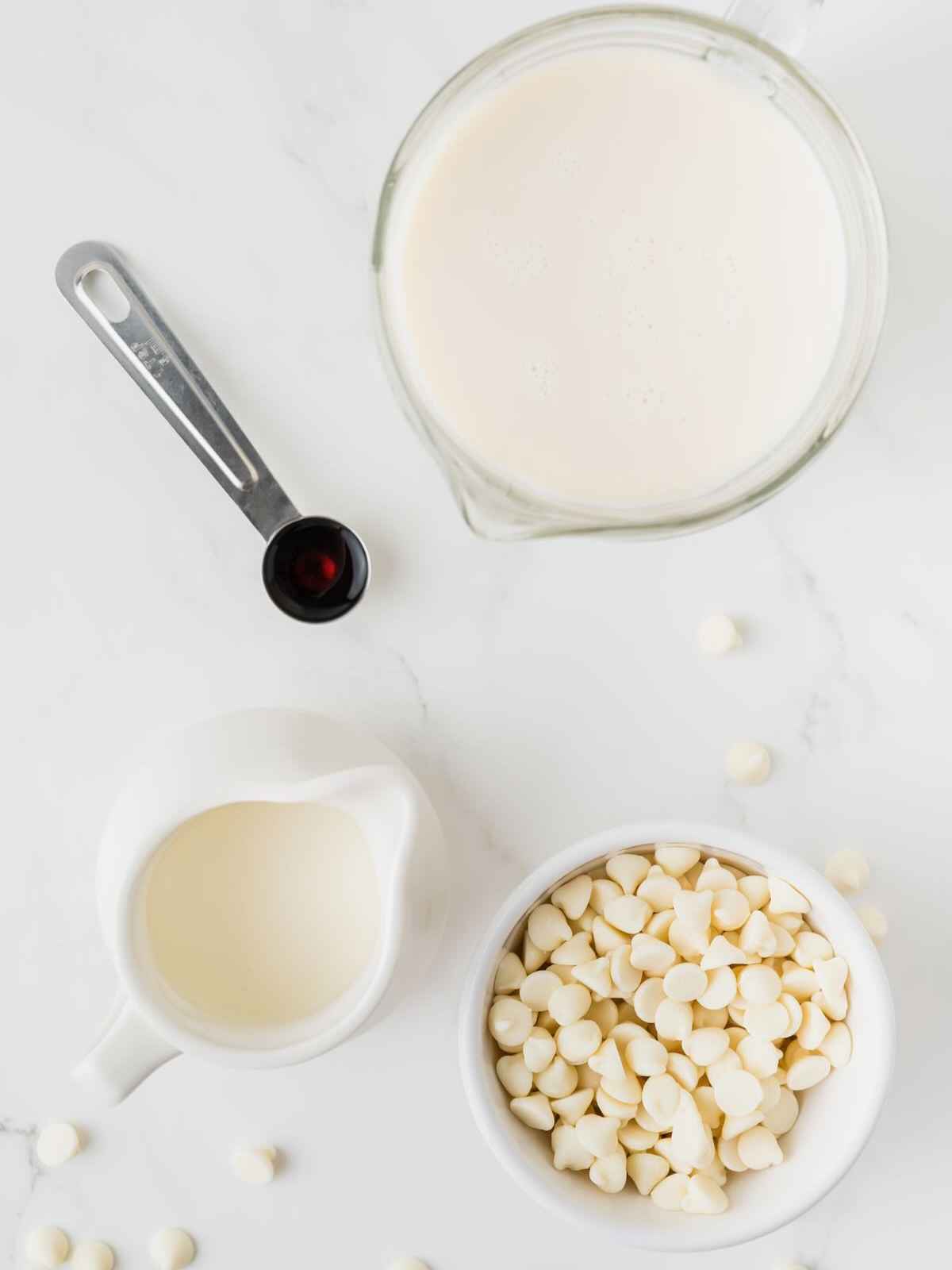 Ingredients for white hot chocolate.