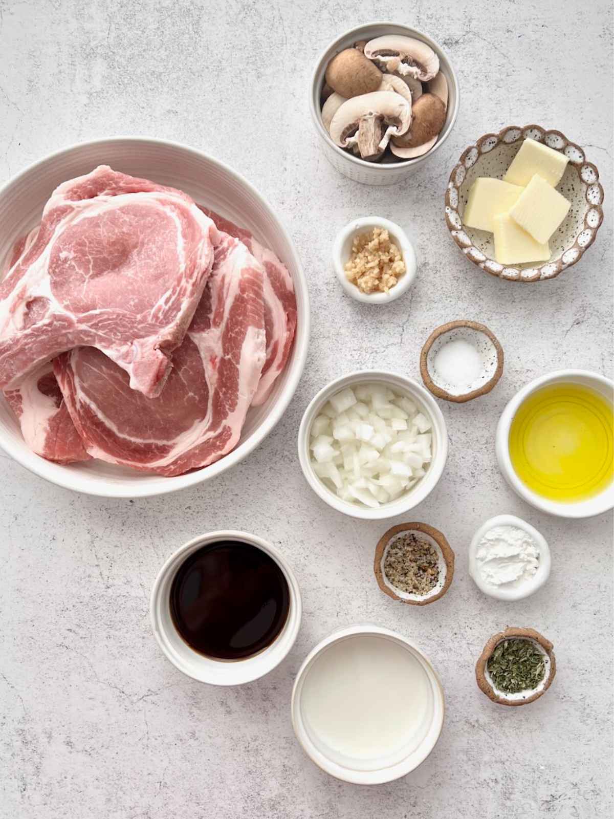 Ingredients needed to make dutch oven pork chops.